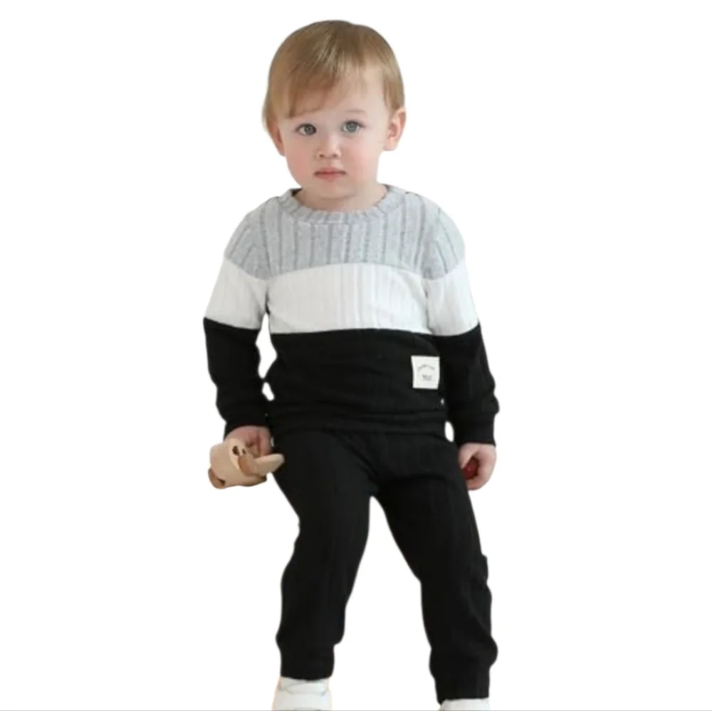 Toddler Boys 2PC Autumn Knit Long Sleeve Top with Elastic Waistband Ribbed Pants